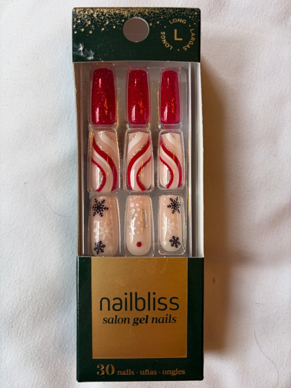 Nailbliss Holiday Red & White Press-On Gel Nails - 30 Pack